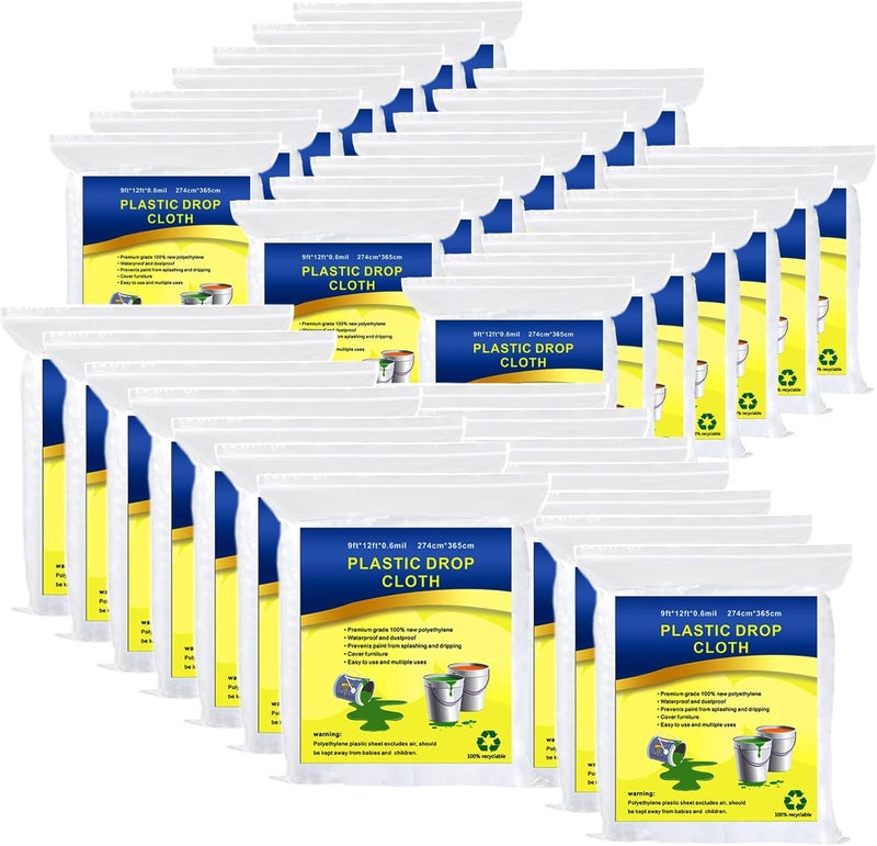 Cedolio 35 Pieces Plastic Drop Cloth, Multiple Waterproof Cloth Sheets for Painting, Dust-Proof and Rustproof, 35 Pieces 9x12 Feet Tarp, Furniture Cover - Image 1